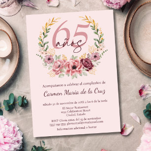 Invitation Fête d'anniversaire élégante florale rose espagnol