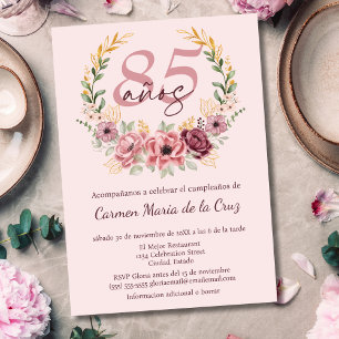 Invitation Fête d'anniversaire élégante florale rose espagnol
