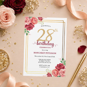 Invitation Fête d'anniversaire élégante Gold Blush Floral 28
