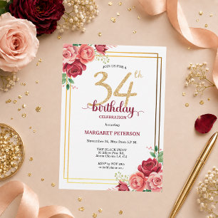 Invitation Fête d'anniversaire élégante Gold Blush Floral 34