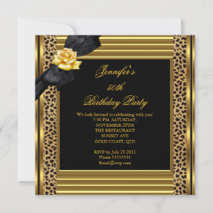 Invitation Fête d'anniversaire élégante léopard or noir 50 an