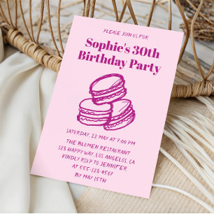 Invitation Fête d'anniversaire élégante Macaron rose 30 ans 
