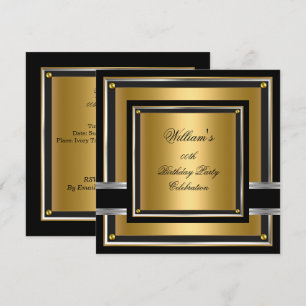 Invitation Fête d'anniversaire élégante noir or argent pour h