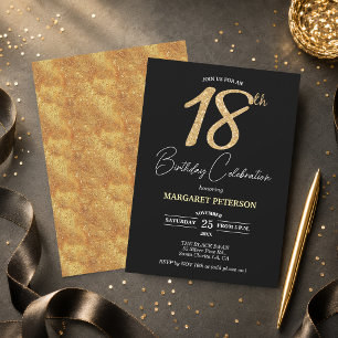 Invitation Fête d'anniversaire élégante noire avec paillettes