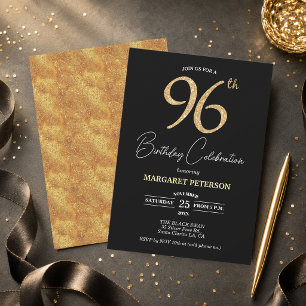Invitation Fête d'anniversaire élégante noire avec paillettes