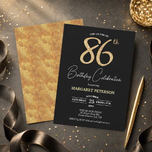 Invitation Fête d'anniversaire élégante noire avec paillettes