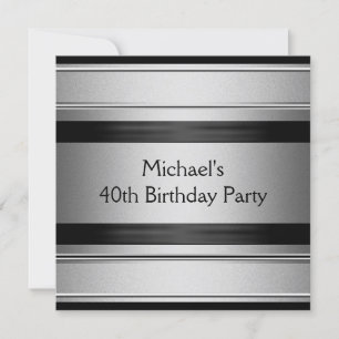 Invitation Fête d'anniversaire élégante noire et argentée pou