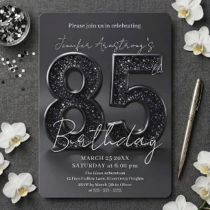 Invitation Fête d'anniversaire élégante noire et argentée pou