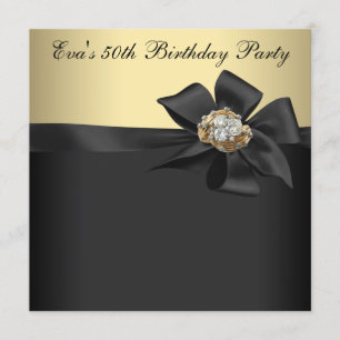 Invitation Fête d'anniversaire élégante noire et or 50 ans