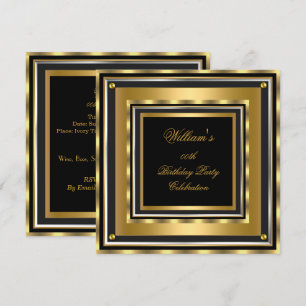 Invitation Fête d'anniversaire élégante or argent noir pour h