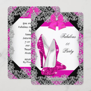 Invitation Fête d'anniversaire élégante pailletée rose chaud
