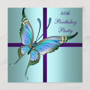 Invitation Fête d'anniversaire élégante papillon sarcelle vio