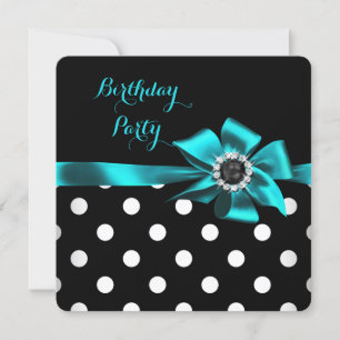 Invitation Fête d'anniversaire élégante pois noirs et blancs