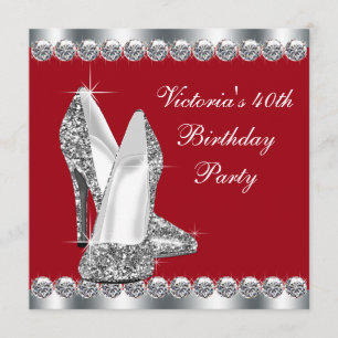Invitation Fête d'anniversaire élégante pour femme en rouge