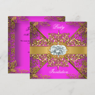 Invitation Fête d'anniversaire élégante rose doré damassé