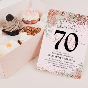 Invitation Fête d'anniversaire élégante rose et paillettes po