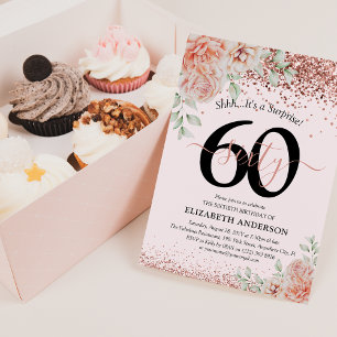 Invitation Fête d'anniversaire élégante rose et paillettes po