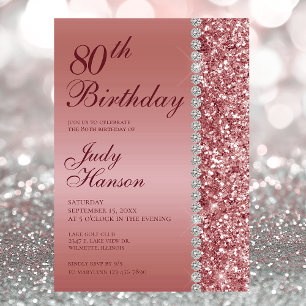 Invitation Fête d'anniversaire élégante Rose Gold 80 ans