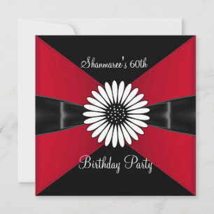 Invitation Fête d'anniversaire élégante rouge blanc fleur noi