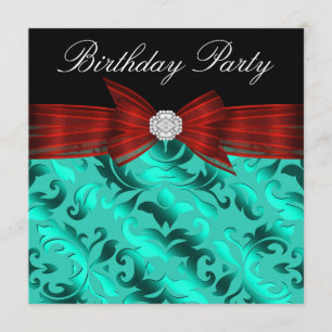 Invitation Fête d'anniversaire élégante rouge canneberge bleu