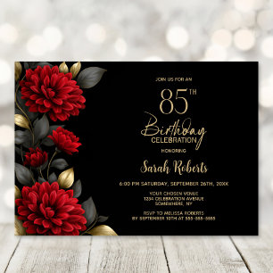 Invitation Fête d'anniversaire élégante rouge florale 85 ans