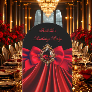 Invitation Fête d'anniversaire élégante rouge joyau noir nœud