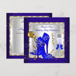 Invitation Fête d'anniversaire élégante royale bleu or paille