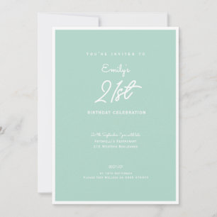Invitation Fête d'anniversaire élégante simple moderne Menthe