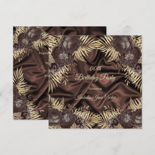 Invitation Fête d'anniversaire élégante Soie Chocolat marron