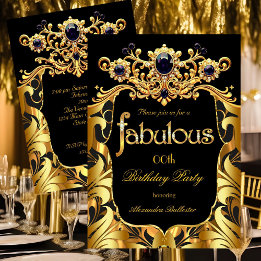 Invitation Fête d'anniversaire élégante soie or noir damas ge