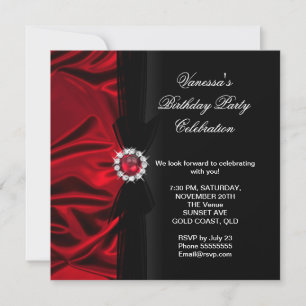 Invitation Fête d'anniversaire élégante Soie rouge foncé Noir