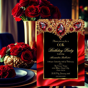 Invitation Fête d'anniversaire élégante Soie Rouge régale bij