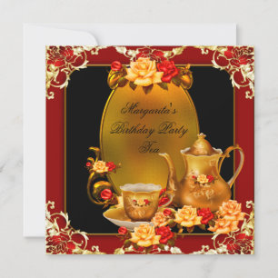 Invitation Fête d'anniversaire élégante Tasse de thé vintage 