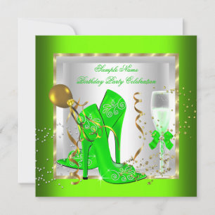 Invitation Fête d'anniversaire élégante vert citron paillette