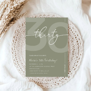 Invitation Fête d'anniversaire élégante vert sauge pour les 3