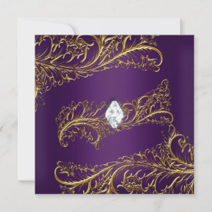 Invitation Fête d'anniversaire élégante violette or diamant b