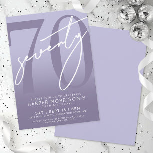 Invitation Fête d'anniversaire élégante violette pour 70 ans