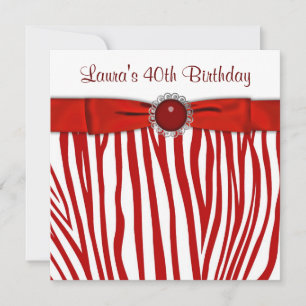 Invitation Fête d'anniversaire élégante Zèbre Rouge