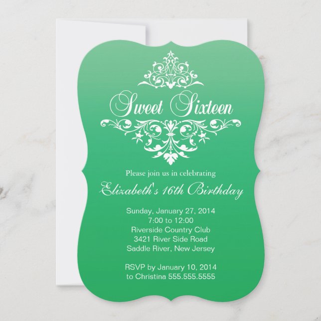 Invitation Fête d'anniversaire Emerald Green Sweet sixteen (Devant)