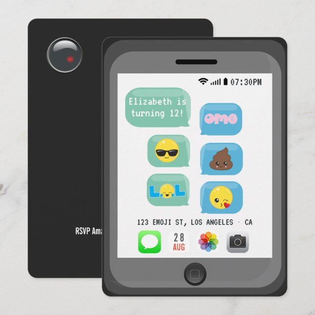Invitation Fête d'anniversaire Emoji (Devant / Derrière)