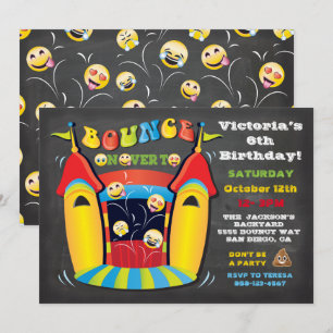Invitation Fête d'anniversaire Emoji Chalkboard Bounce House