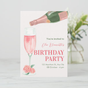 Invitation Fête d'anniversaire en bouteille de champagne rose