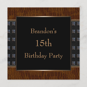 Invitation Fête d'anniversaire en cuir noire de garçons