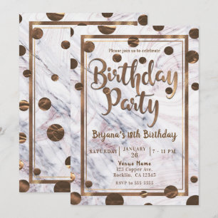 Invitation Fête d'anniversaire en marbre rose doré bronze cui