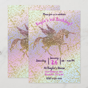Invitation Fête d'anniversaire en pastel de licorne de