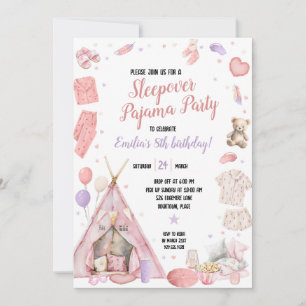 Invitation Fête d'anniversaire en pyjama avec nuitée