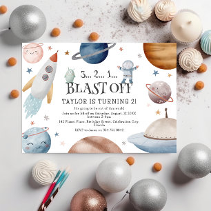 Invitation Fête d'anniversaire enfant aquarelle espace