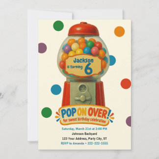 Invitation Fête d'anniversaire enfant bonbons boule de gomme 