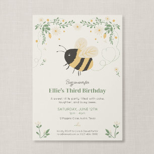 Invitation Fête d'anniversaire enfant Fleur sauvage Abeille d