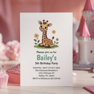 Invitation Fête d'anniversaire enfant girafe mignonne jungle